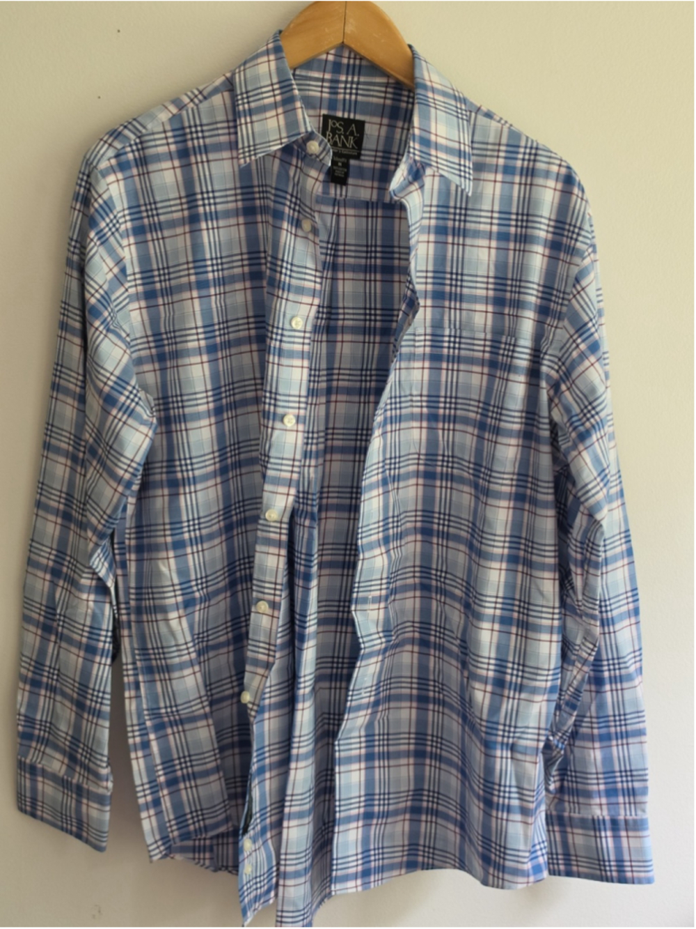 Jos A Bank Travelers Collection Tailored Fit Blues Plaid Button Down Shirt M